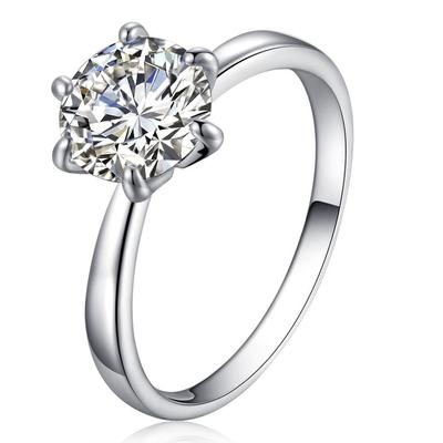 Bague Diamant Zircon Cristal Autrichien Six Griffes - Cadeau de Noël pour Femme
