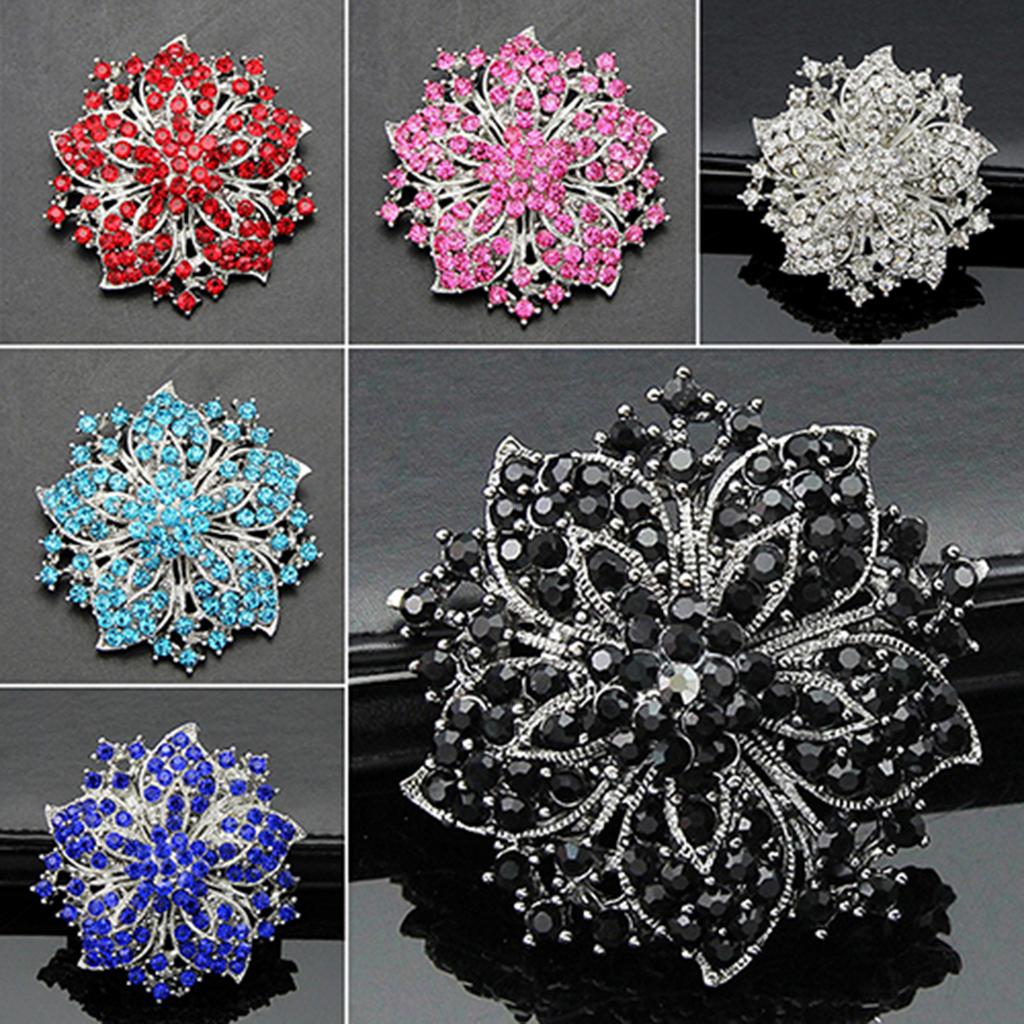 Ny ny design Cluster Rhinestones Round Blossom Flower Crystal Silver Pläterad Broscher Pin