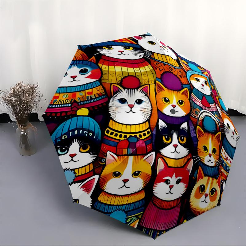 1 Stück Katzen-Winter-Automatik-Öffnungs-/Schirm, Tragbarer Faltregenschirm für Reisen, Themenveranstaltungen,