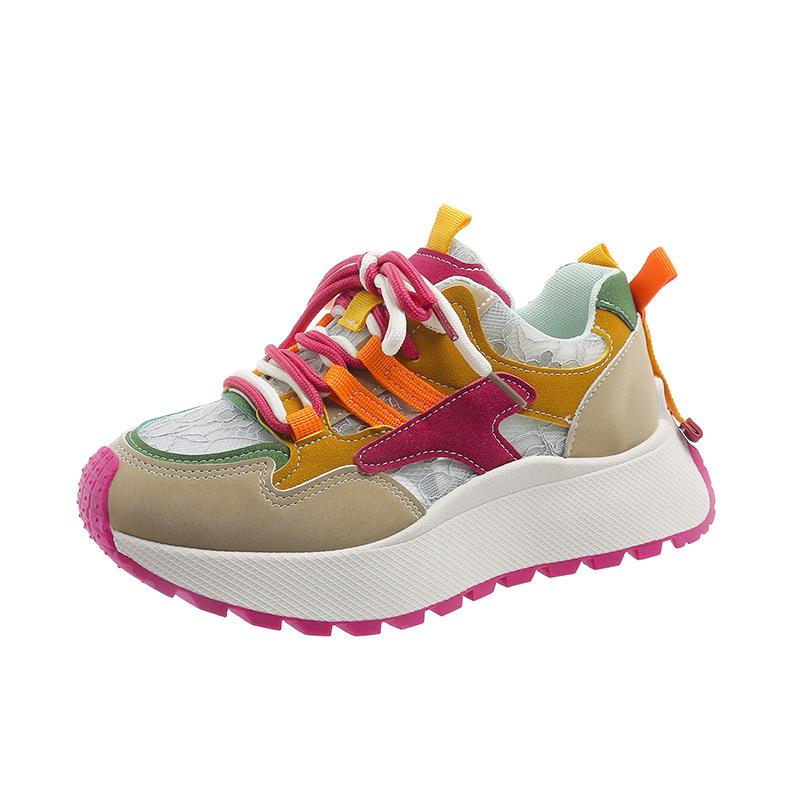 Forrest Gump Sports Shoes Women's 2025 Summer New Breathable Mesh Casual Shoes Color Matching Small Height Platform Dad Shoes