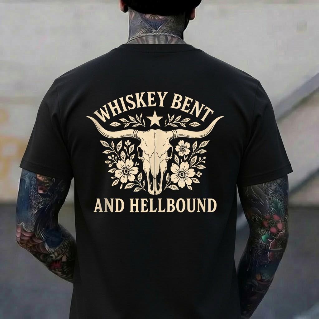 Whiskey Bent and Hellbound Bull Skull Western Graphic T-Shirt 3XL