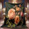 1pc 2D Retro Style Orange Pink Rose Theme Pattern Flannel Blanket, Soft HD Digital Print, Cooling Blanket All-Season Use! Soft And Breathable 100% Pol