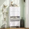 Slim Shoe Rack, 4 Folding Drawers, Adjustable Shelves, 24-32 Shoes, 80x23.5x157cm, White