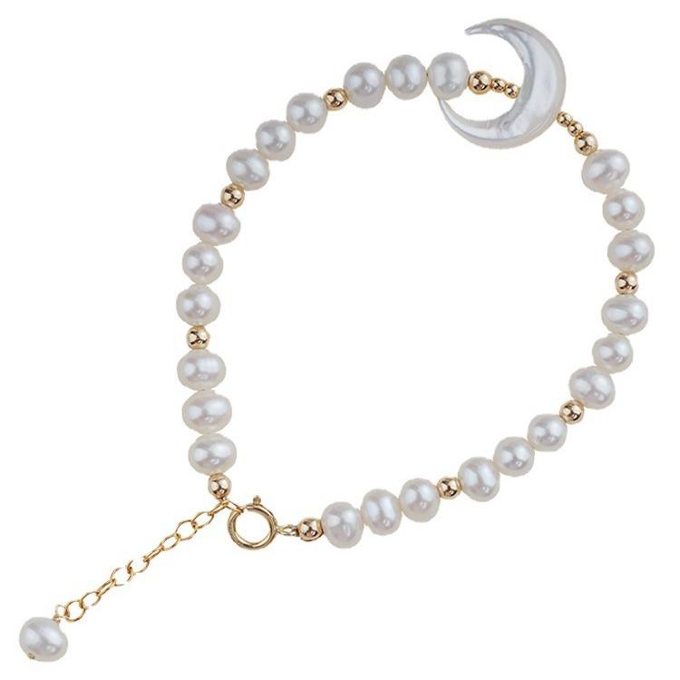 Youthful and youthful freshwater pearl bracelet Moon Shell14K Gold-plated light luxury design bracelet