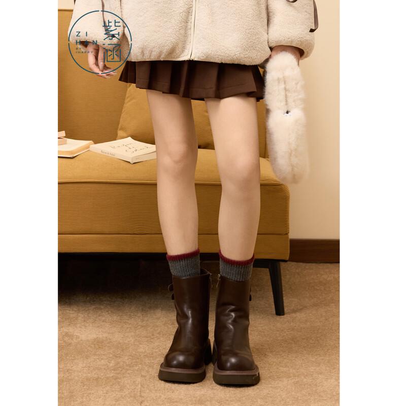 

ZIHAN Women s Wool Blend Pleated A-Line Mini Skirt L