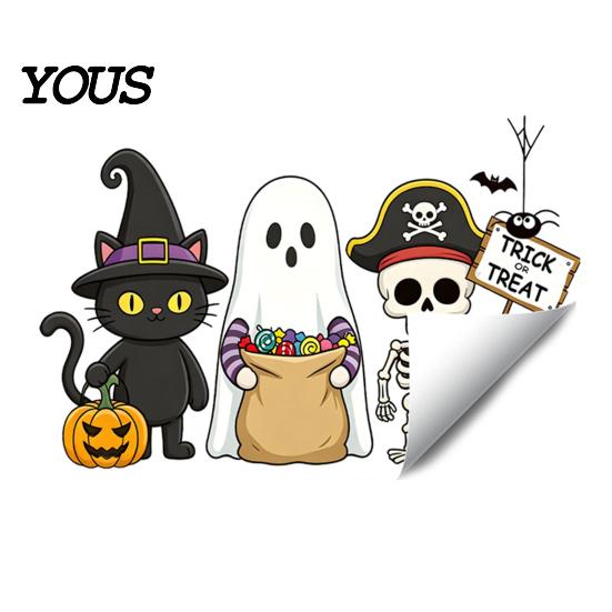 Reusable Holiday Window Sticker Static Glass Sticker, No Residue Clings, Festive Decal with Halloween Dwarf Wizards Black Cats Ghosts Skeletons
