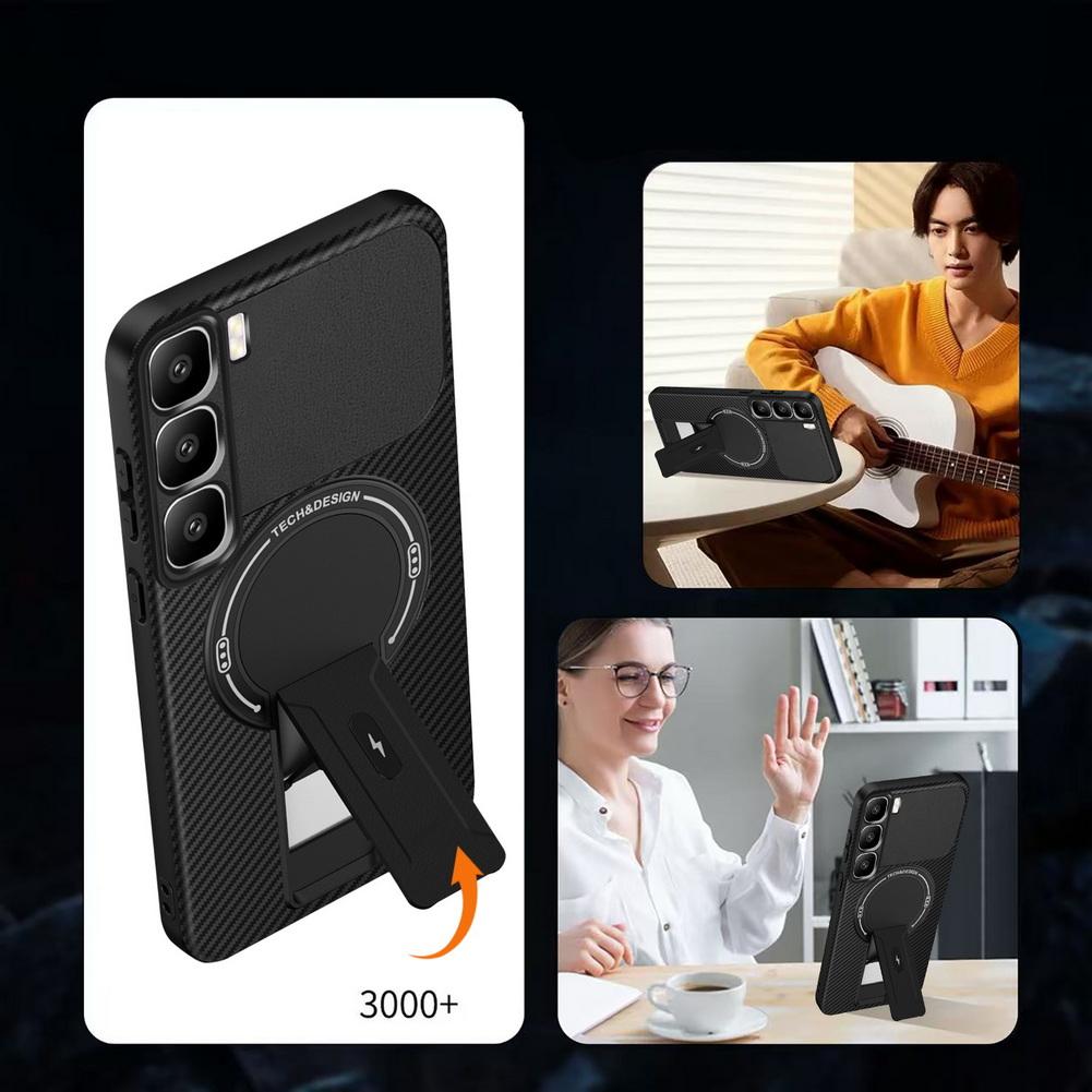 Carbon Fiber Invisible Stand Holder Built-in Magnetic Ring Case for Infinix Hot60 Pro + Hot 60 60i 40i 40 Pro Protection Cover