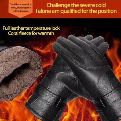 Gants d'hiver en cuir pour hommes et femmes - Gants de moto et de voiture électrique chauds, épais et doublés de velours