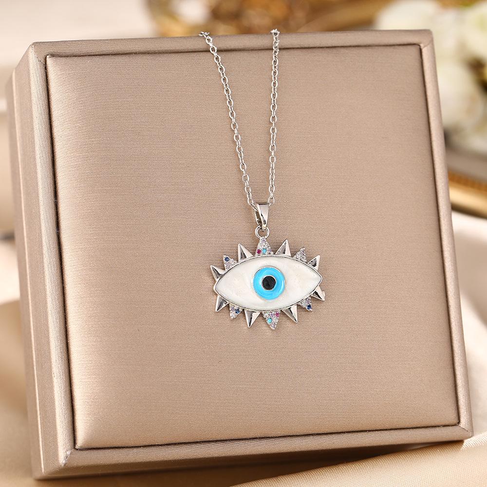 Women's Titanium Steel Blue Evil Eye Pendant Necklace - Light Luxury Clavicle Chain Jewelry