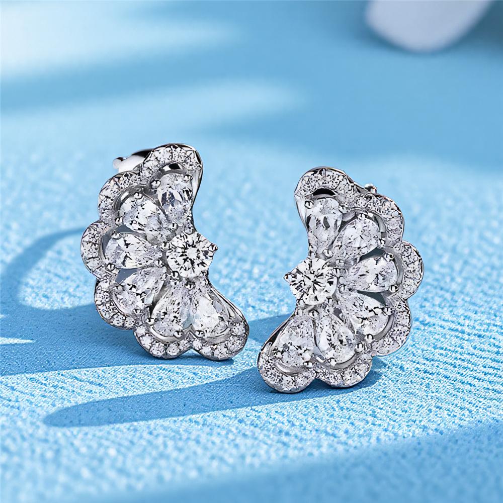 Cute Female White Zircon Stone Silver Color Stud Earrings Lovely Bridal Wedding Jewelry For Women