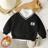 Boys' Lapel POLO Shirt Spring Autumn and Winter Sweaters British Style Fake Two-piece Middle-aged Children's All-match Fashion
