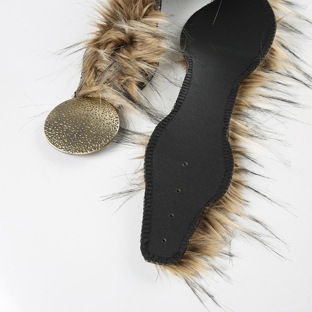 Trendy Adjustable Belt Autumn Winter Versatile PU Leather Waist Band for Women with Unique Metal Buckle Furry Decors