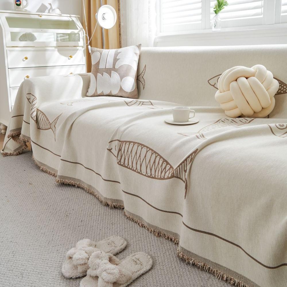 Fish Print Blanket Single Four Season Chenille Sofa Cover Dust Anti-cat Scratch Protection Cover Sofa Leaf Blanket Mat