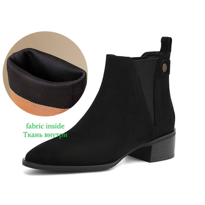 Krazing Pot Cow Suede Nubuck Winter Round Toe Chelsea Boots Med Heels Slip on Basic Design Metal Rivets Women Ankle Boots