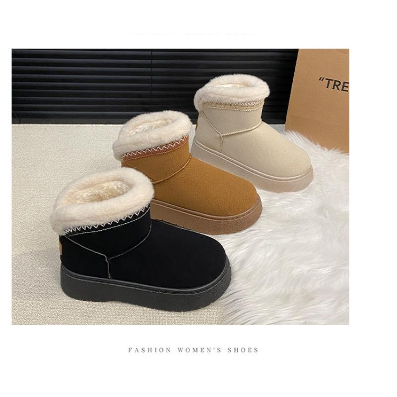 Autumn and Winter New Wool Thick-soled Short Snow Boots Women's Foreign Trade Large Size Round Head Foot Thickened Cotton Shoes