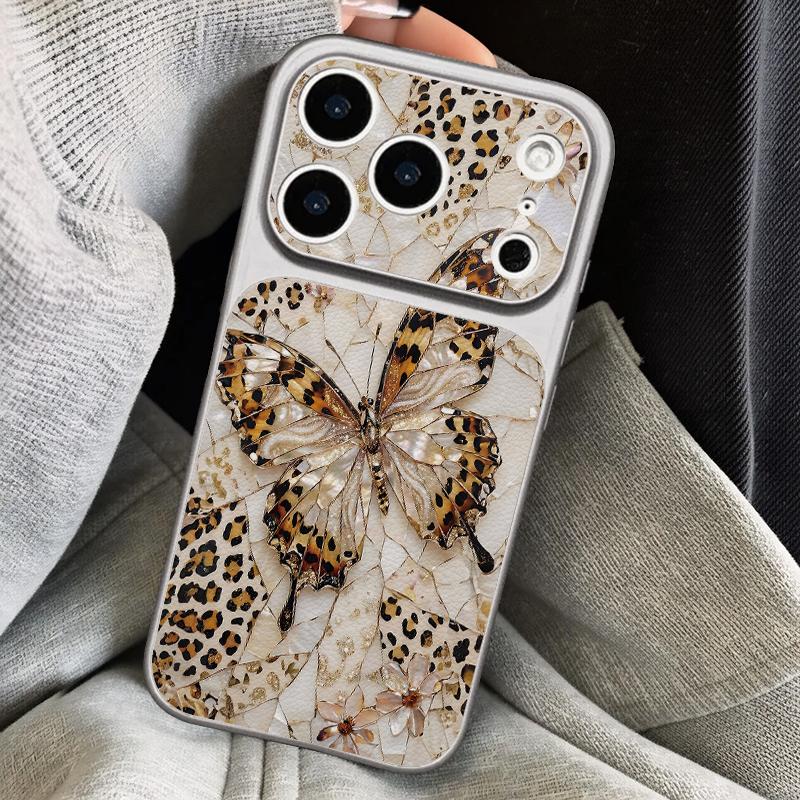 Butterfly Print Leather Lanyard Case For iPhone 18 Pro Max 17 16 15 14 13 Pro Max Luxury Hybrid TPU+PU Anti-skid Soft Phone Cover