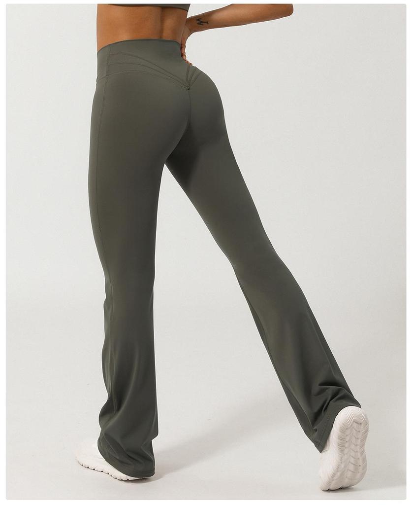 V-Waist Nude Feel Wide-Leg Yoga Pants - Women's Casual Peach Butt Flare
