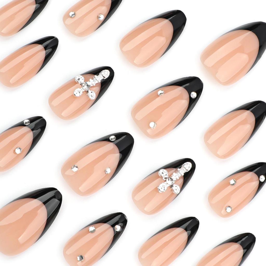 Classic French Black Rhinestone Glitter Nail Art Wearable Cross Stickers