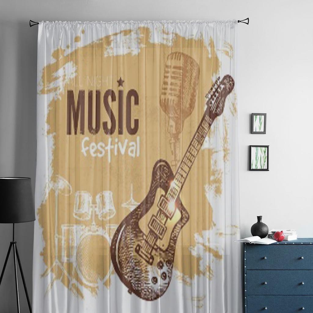 Perdele de fereastră transparentă din tul cu muzică, vintage, pentru camera de zi, perdele din organza din voilă din șifon modern, draperii decorative