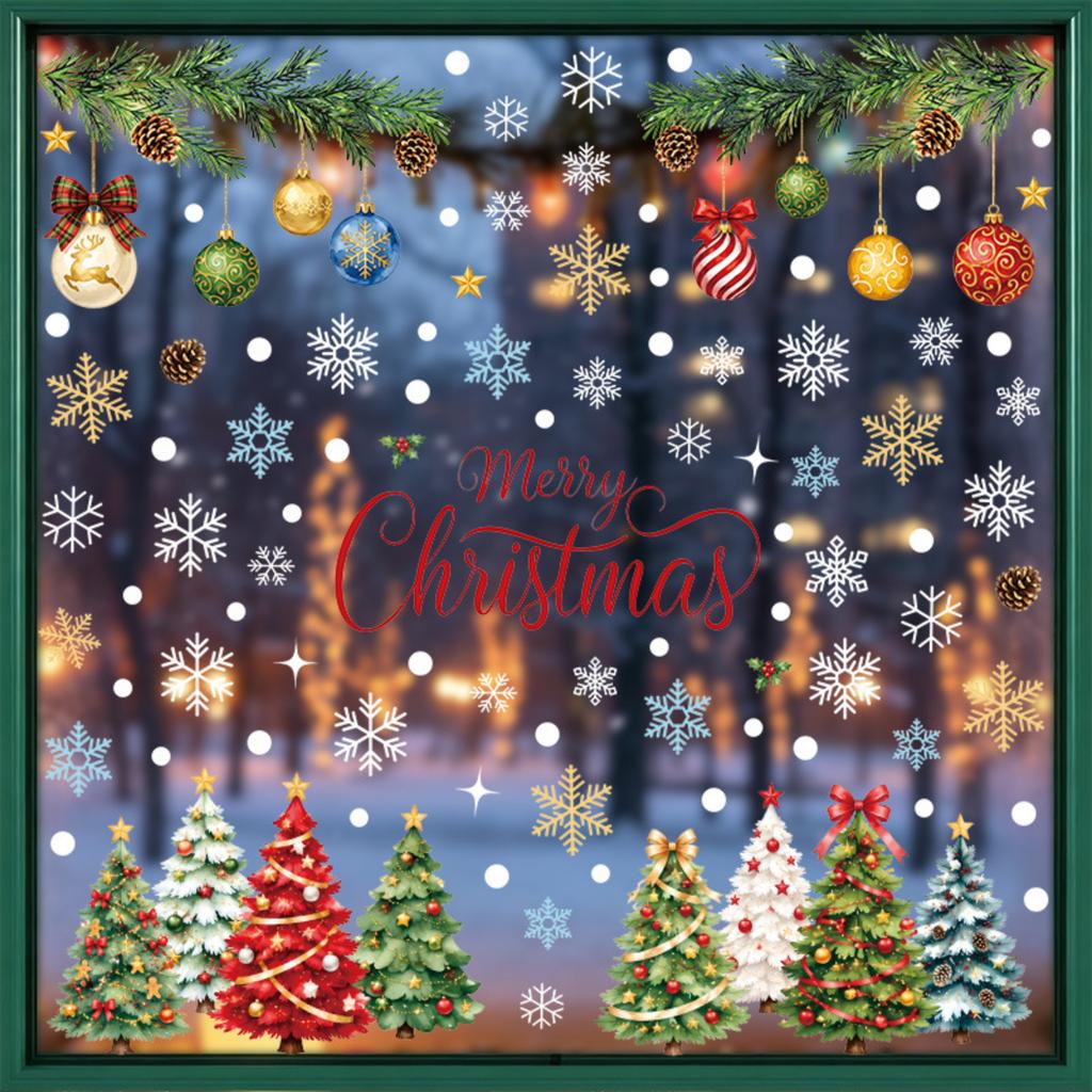 Christmas Static Cling Window Stickers for Living Room Bedroom Holiday Party Decorations