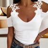 Top estivo da donna scollato con spalle scoperte maniche corte in pizzo decorazione floreale tinta unita scollo a U slim fit morbida maglietta da donna camicetta da uomo