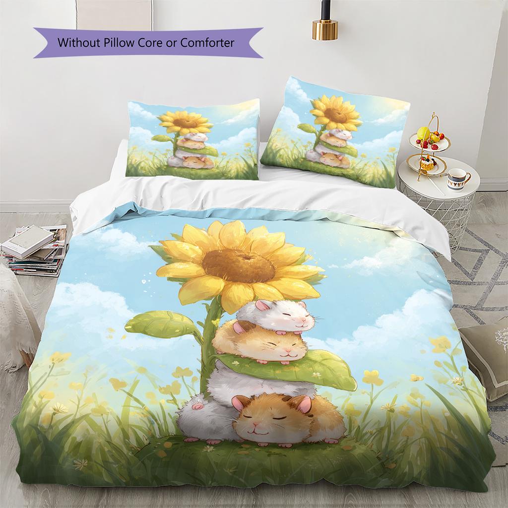 Watercolor Sunflower Pattern Bedding Quilt Set Home Decoration Gift (1 * duvet cover + 2 * pillowcase without core)