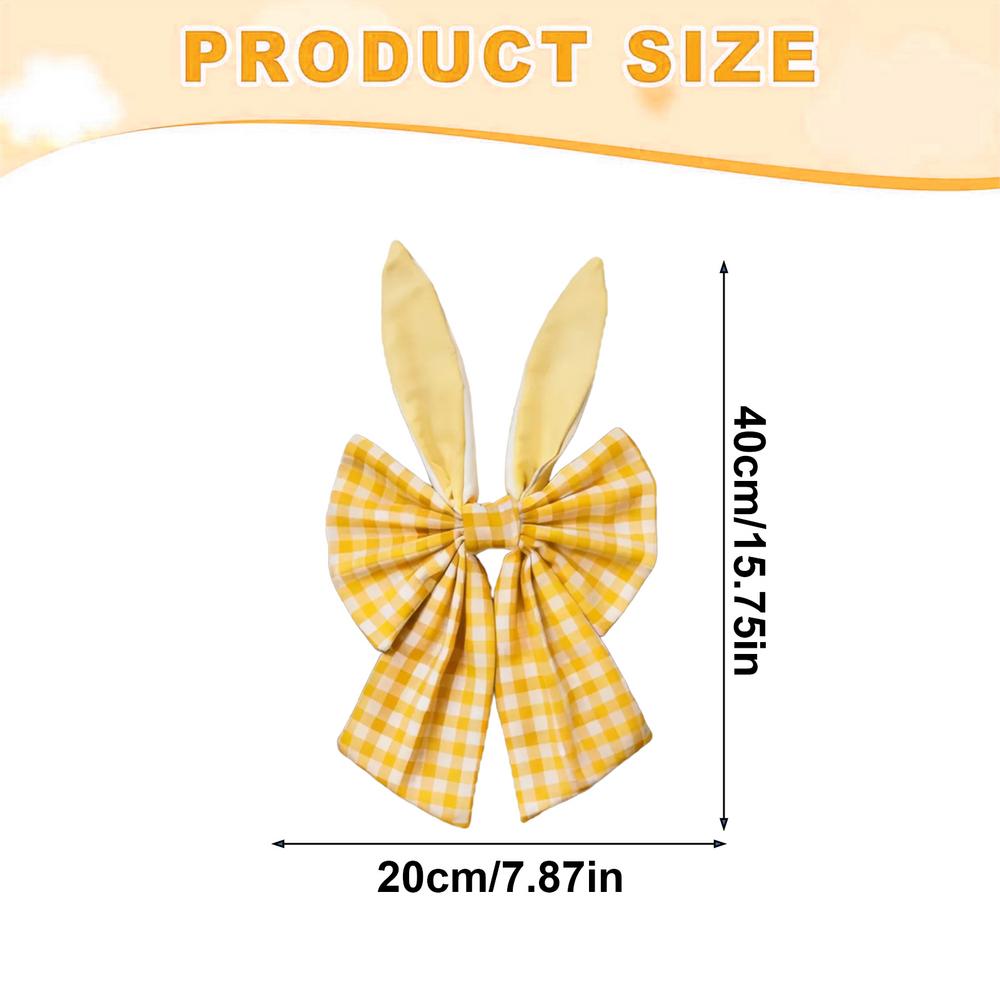 16 Inch Rabbit Ear Wreath Bow Grid Pattern Easter Wreath Bow Holiday Fabric Decoration Bow For Spring Tree Front Door Walls