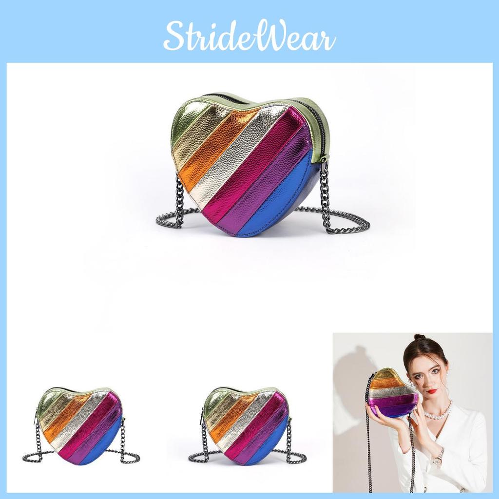 Vintage Inspired Colorful Chain Crossbody Bag In Heart Shape For Trendy Travel