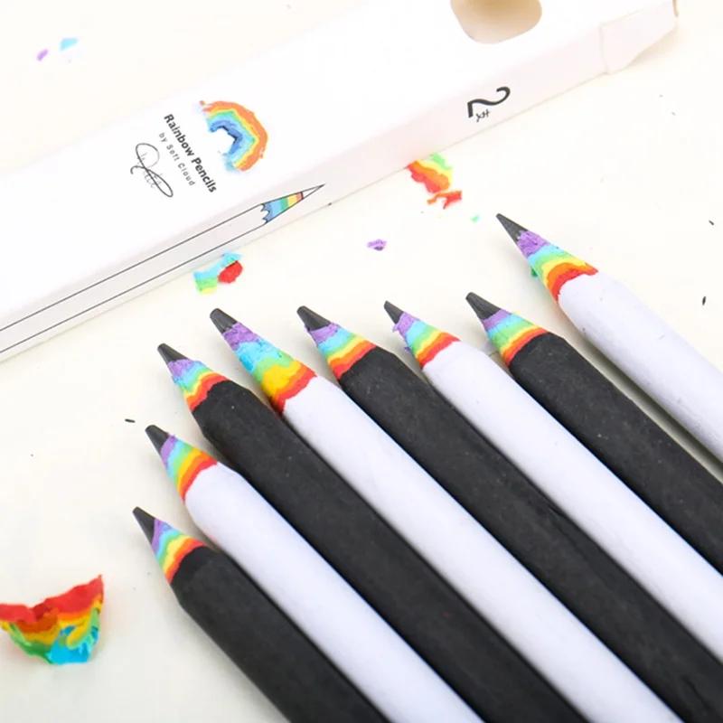 Creative Hot Sale Stationery Rainbow Pencil HB Pencil Black and White Suit Creative Personality Student Pencil Rainbow Pencil