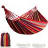 Outdoor Canvas Hammock Swing, Single/Double, Anti-Rollover, Polyester Cotton, Color Stripe Design
