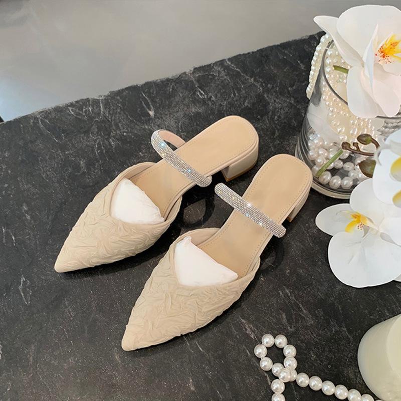 Grape mother studiolee2025 one-word diamond with pointed head after empty thick heel cool slippers women's thick heel sandals