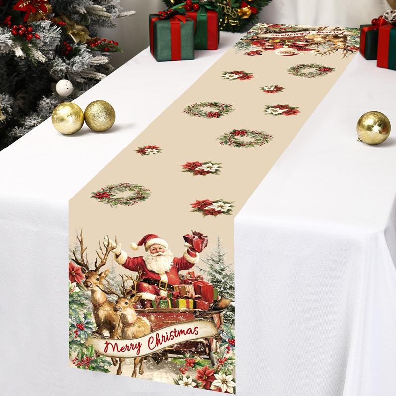 Vintage Christmas Table Runner Farmhouse Table Flag Merry Christmas Decoration for Home 2025 Winter Holidays Dinning Table Decor