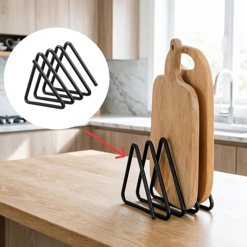 Cutting Board Storage Rack Triangular Kitchen Shelf Space Saving Organizer for Cabinet Countertop