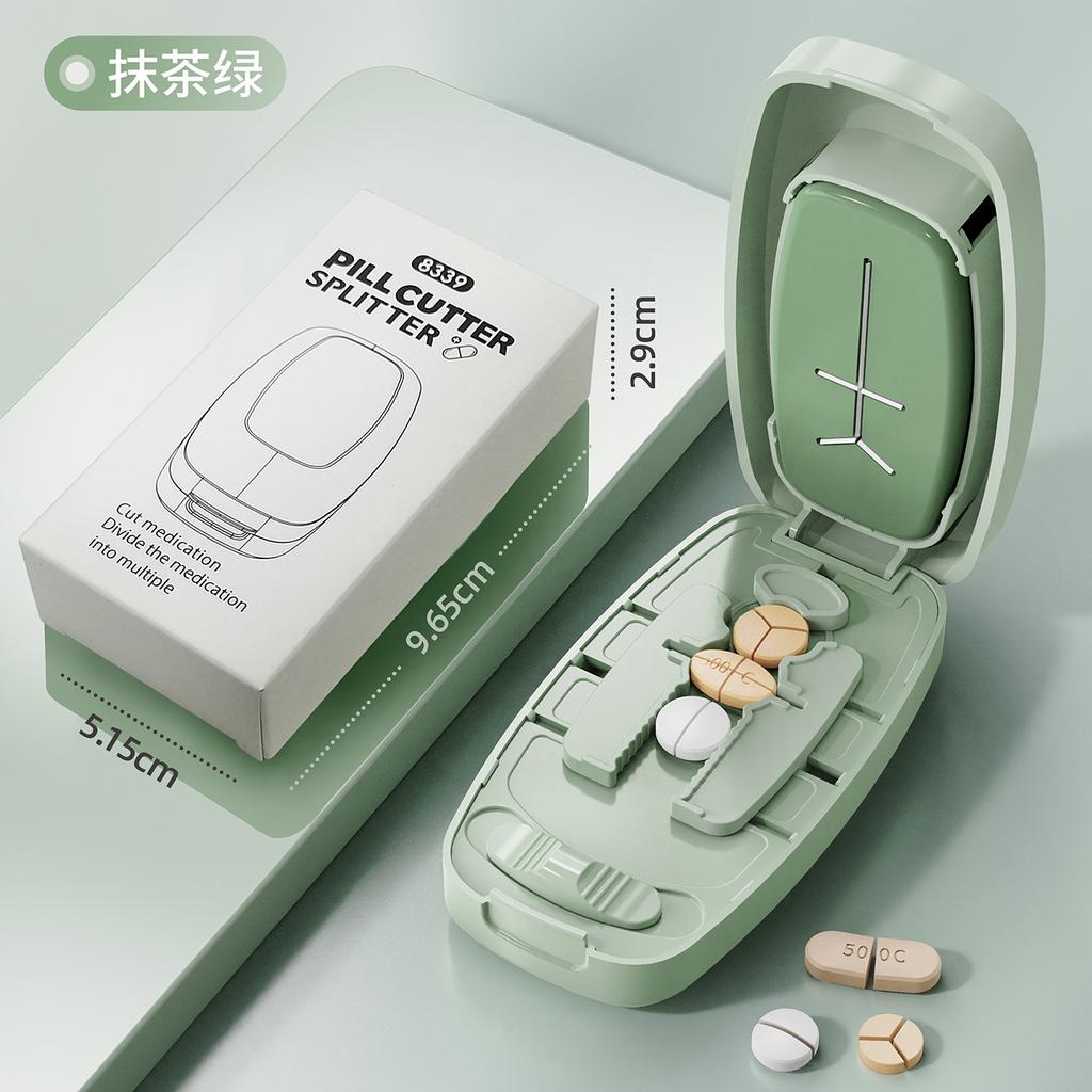 Multifunctional Pill Splitter with Storage Compartment 1/2 1/3 1/4 Precise Pill Cutting Portable Medicine Organizer