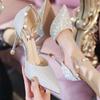 Summer New Wedding Shoes Thin Heel Temperament Muse Fan Women's Single Shoes Silver High Heels Design Sense Niche Sandals