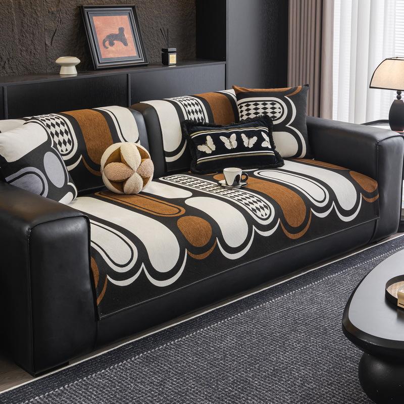 Special-Shaped Sofa Cushion, Universal Sofa Cover For All Seasons, Light Luxury, High-End Fixed Non-Slip Straight-Row Leather Sofa Seat Cushion
