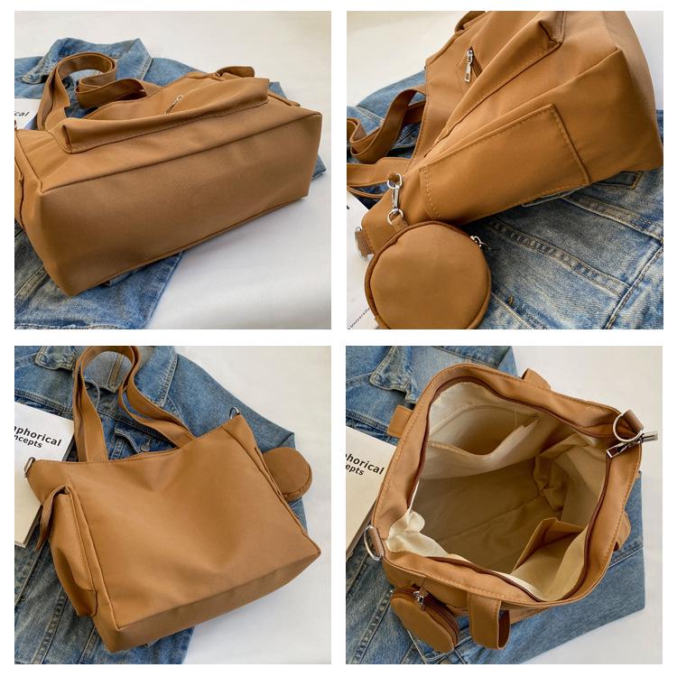 Japanese-Style Canvas Crossbody Bag: Double Pocket, Large Capacity, Women's Tote, Solid Color, Perfect for Students and Commuting.