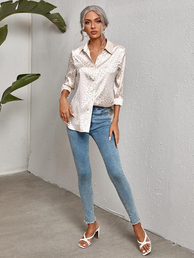 2026 Spring/Summer Leopard Jacquard Button-Up Lapel Shirt