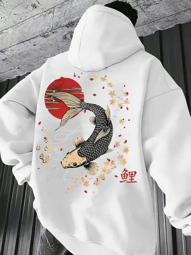 Felpa Sportiva Hip Hop alla Moda per Bambini, artwork di carpa orientale, silhouette rilassata per l'uso quotidiano di ragazzi e ragazze.