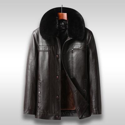 Removal Liner Middle-aged and Elderly Velvet Thickened Leather Jacket Men's Leather Jacket Live Face Leather Jacket Winter Leather Jacket