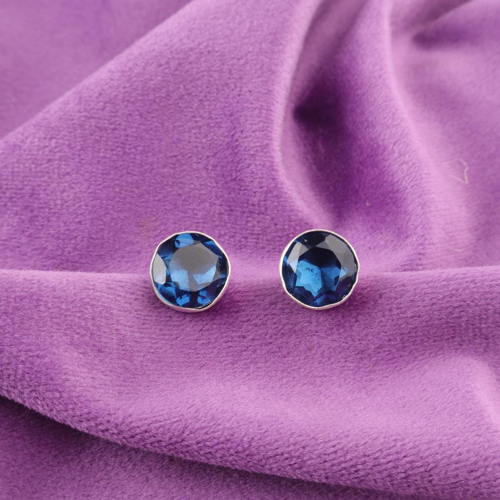 Round Natural London Blue Topaz 925 Silver Butterfly New Stud Earrings Jewelry EE-150-14