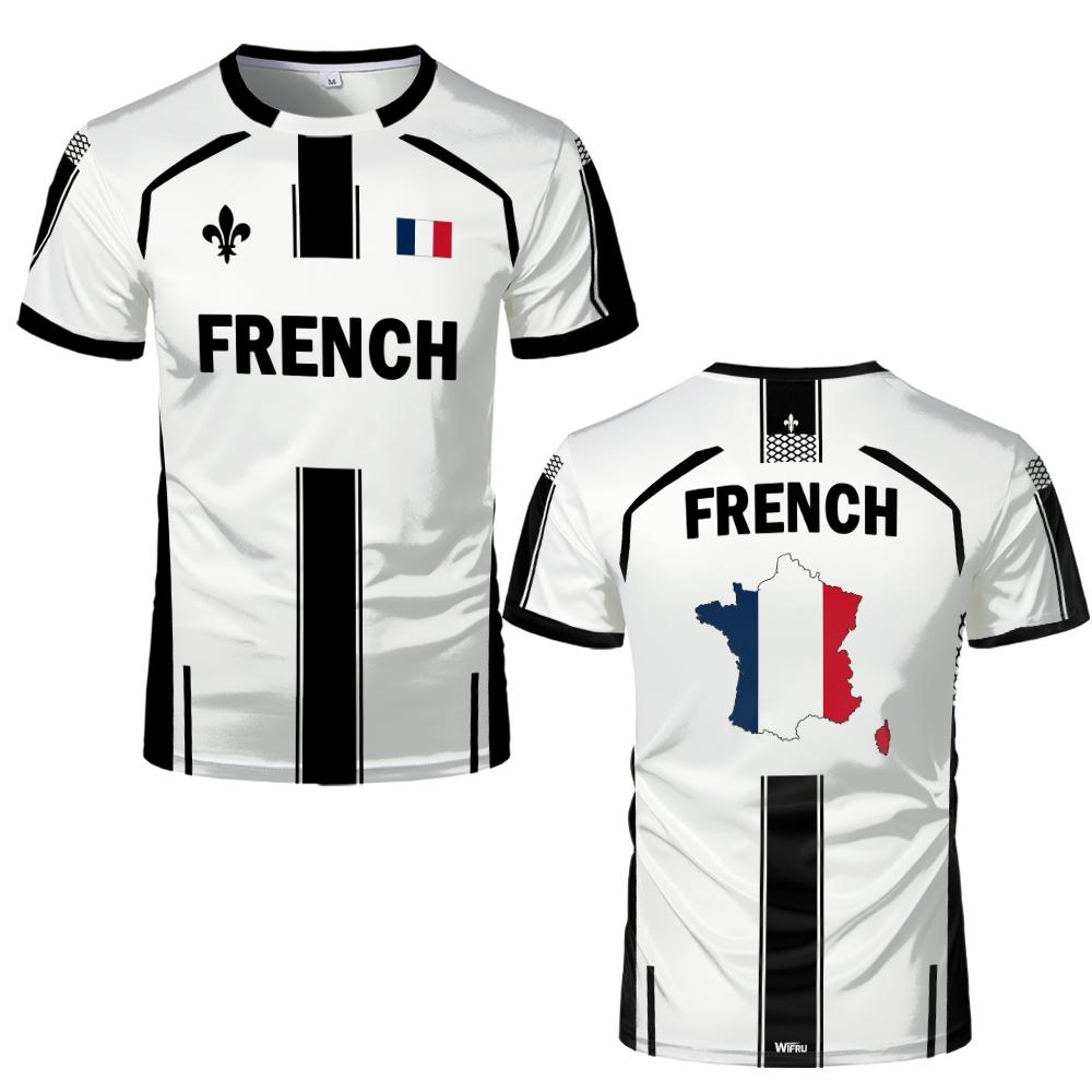 French Flag Printed Football T-shirt Breathable Sports Jersey Street Tops Unisex Casual Graphic Tee