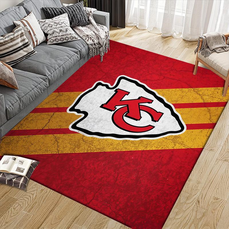Kansas City Chiefs Flannel Pattern Square Carpet,Area Rug,Carpet Rug for Living Room Bedroom Sofa Playroom Decor,Non-slip Floor Mat