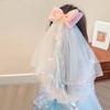 Fashion White Veil Hair Clip Bow Mesh Colorful Flowing Tulle Polyester Rhinestone Girls Head Gauze Birthday Headdress