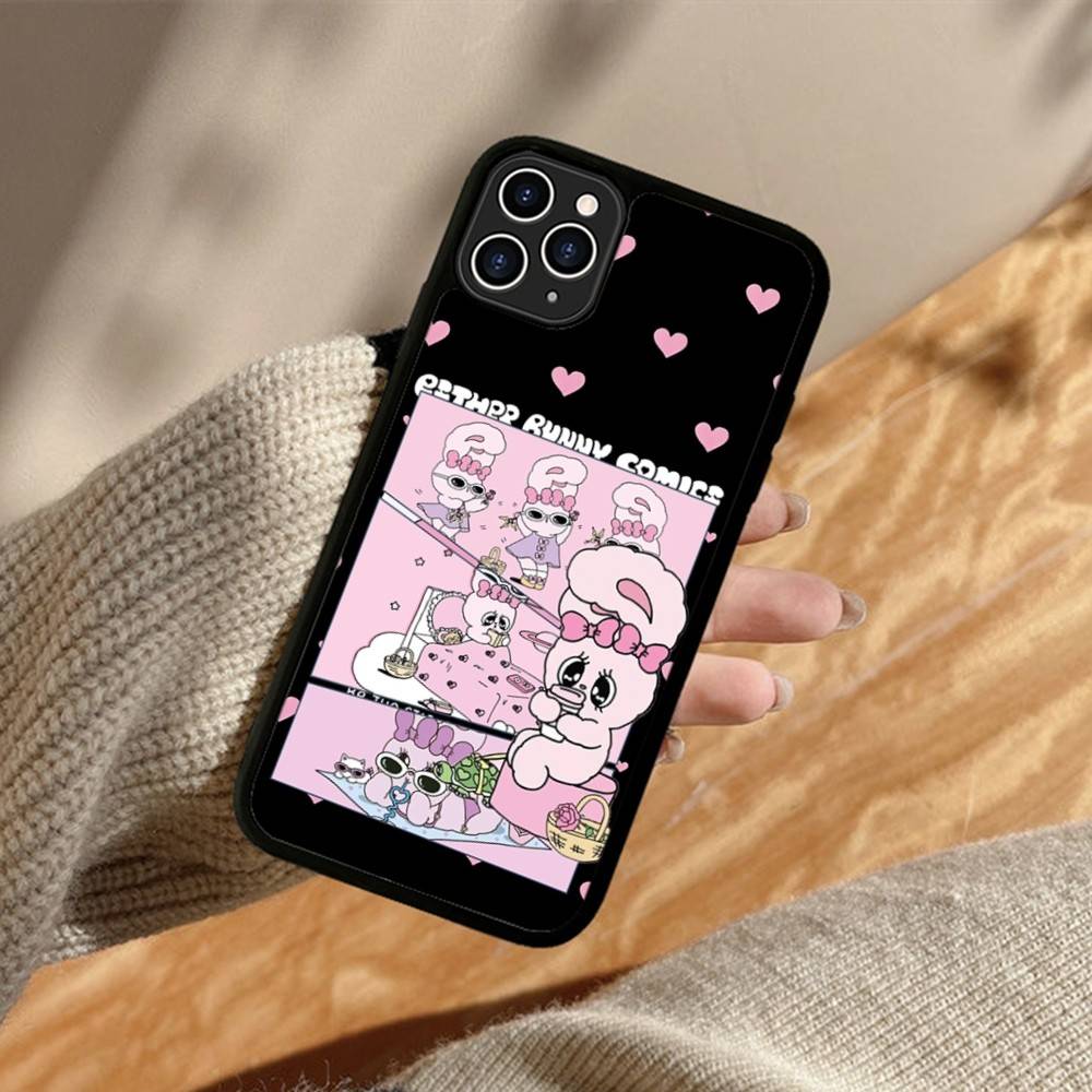 

Esther Cute B-B-Bunny PC+TPU Phone Case For iPhone 17 16 15 14 13 12 11 Pro Max Plus Kawaii Cartoon Cover iPhone 11