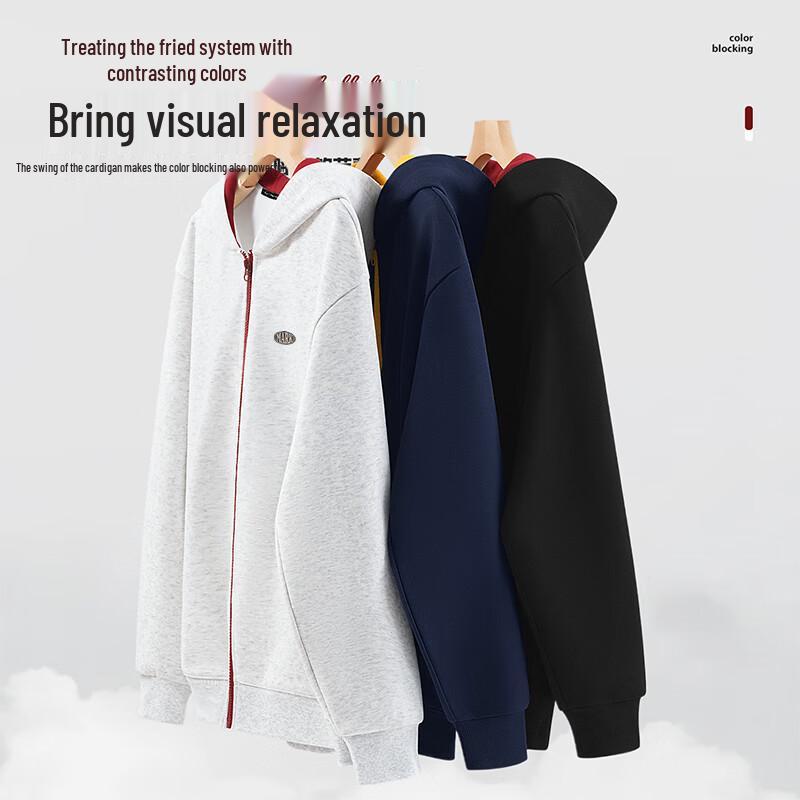 Mark Huafei Men's American Retro Colorblock Heavyweight Zip-up Hoodie