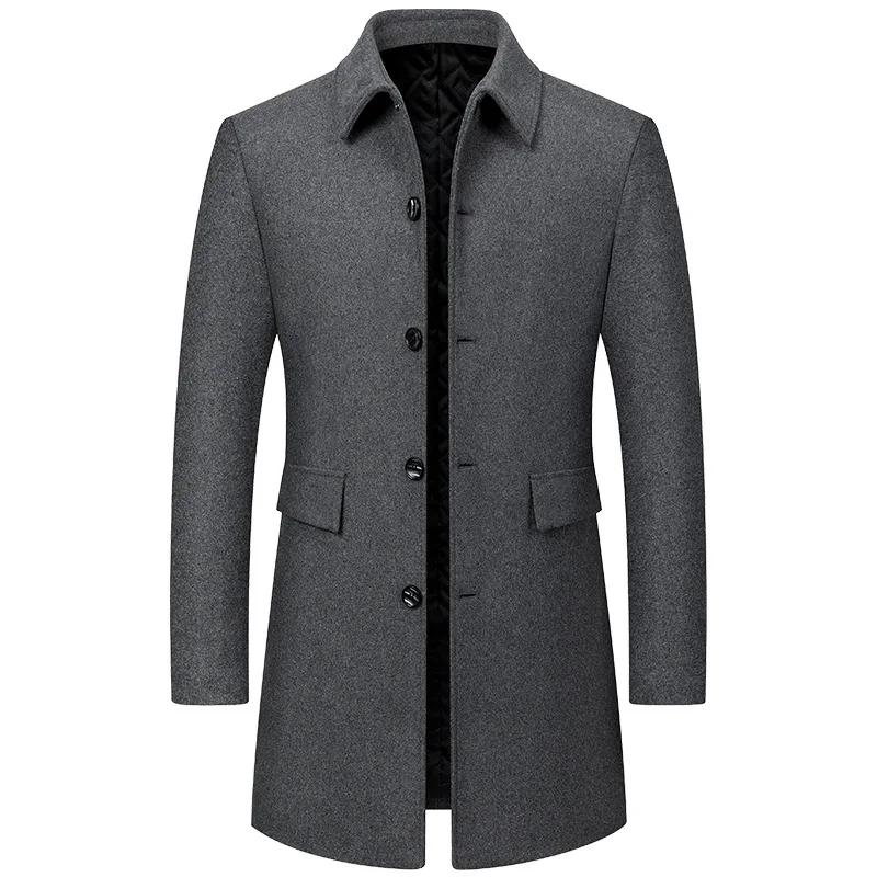 Autumn Winter Men Lapel Business Casual Trench Coats Long Jackets Overcoats Male Trench Coats Man Woolen Blends Coats