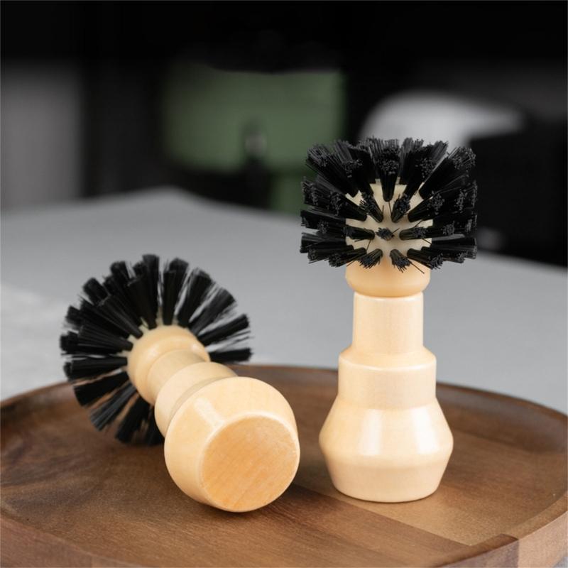 Heavy Duty Espresso Machine Brush With Stiff Nylon Fibers and Ergonomic Beechwood Handle Kitchen Tool