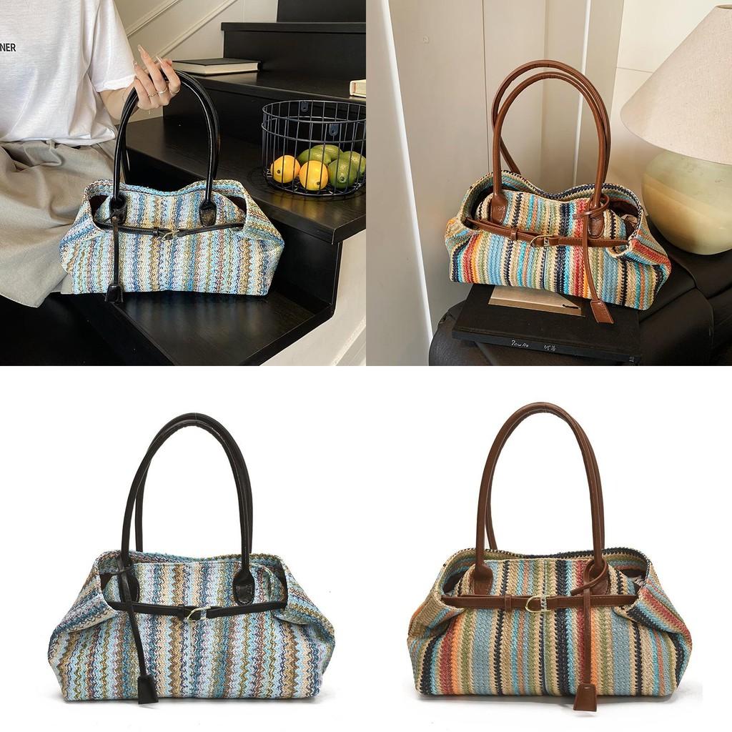 Large Capacity Grass Weaving Handbag With Inner Pocket For Beach Days