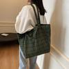 Autumn and winter retro casual plaid canvas bag fashionable and simple women's shoulder bag casual large-capacity portable commuter bag
